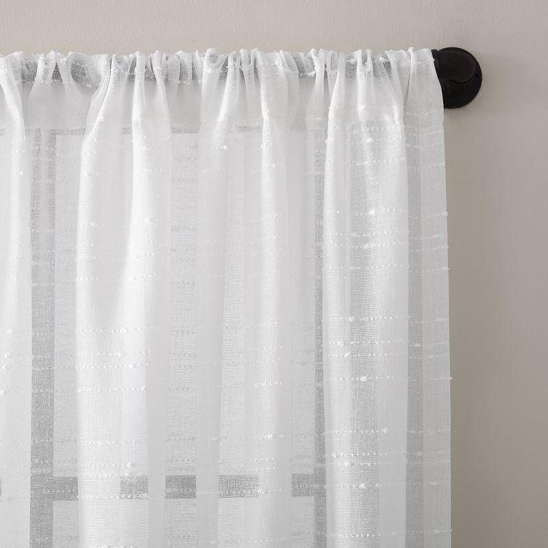 Clean Window Sheer Textured Slub Striped Anti-Dust Linen Blend Curtain Panel