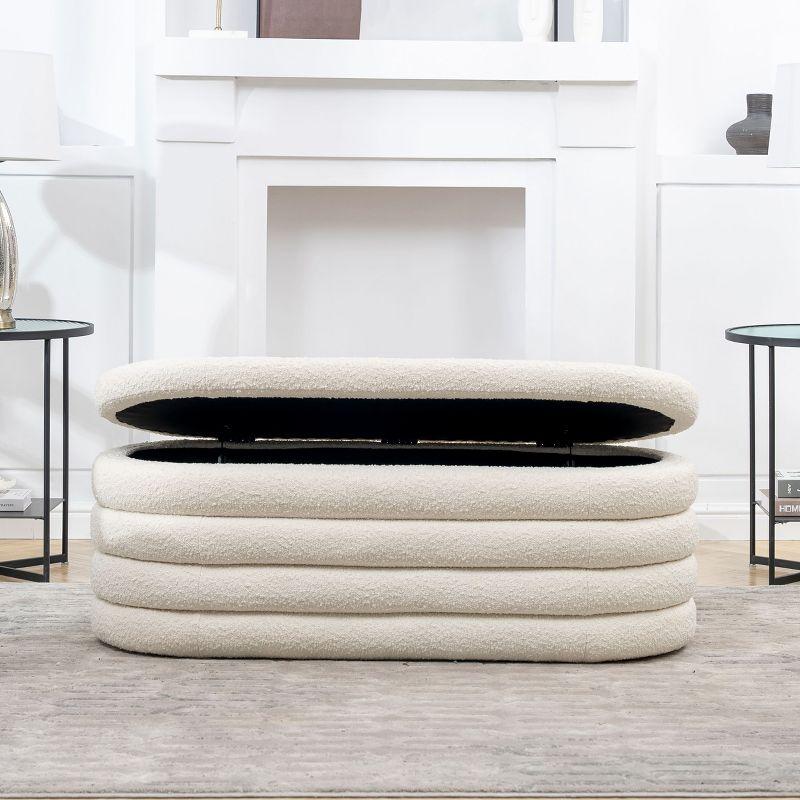 Everly Quinn Boucle Upholstered Storage Bench