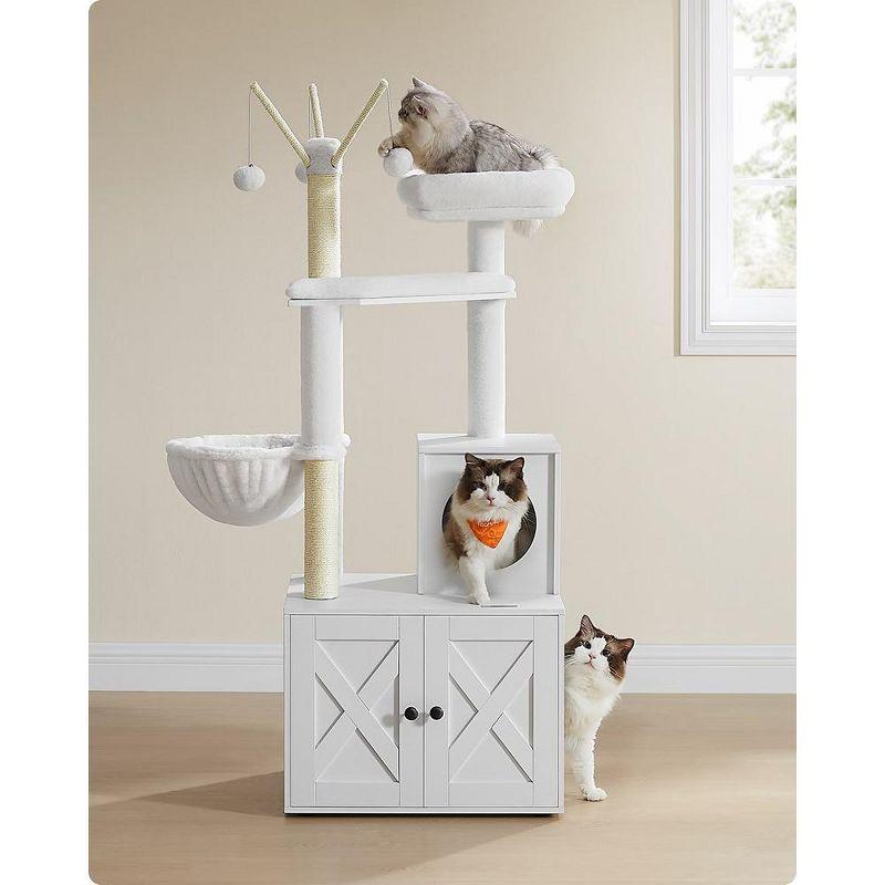 Feandrea Cat Tree with Litter Box Enclosure, 2-in-1 Modern Cat Tower, 54.3-Inch Cat Condo with Scratching Posts, Cloud White