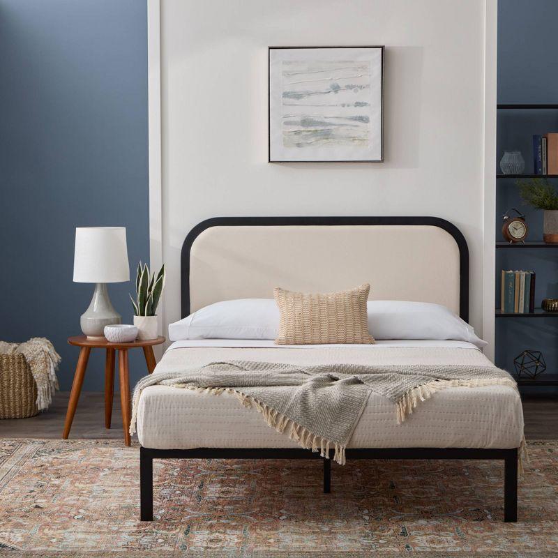 Brookside Metal Bed Frame with Rounded Upholstered Headboard