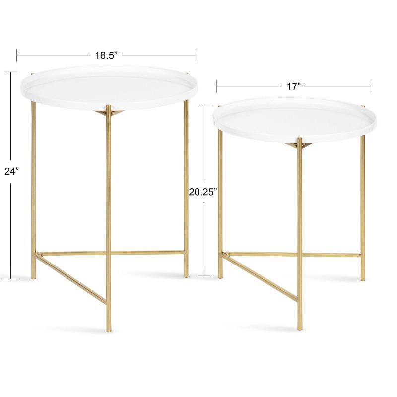 Kate and Laurel Ulani Round Metal Nesting Table, 2 Piece, White and Gold