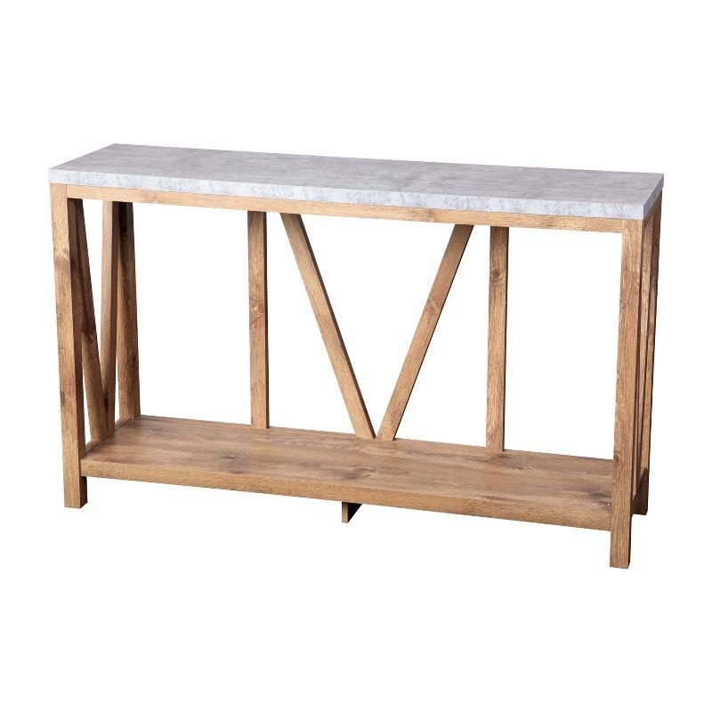 Warm Oak and Concrete Modern Farmhouse Sofa Table with Storage