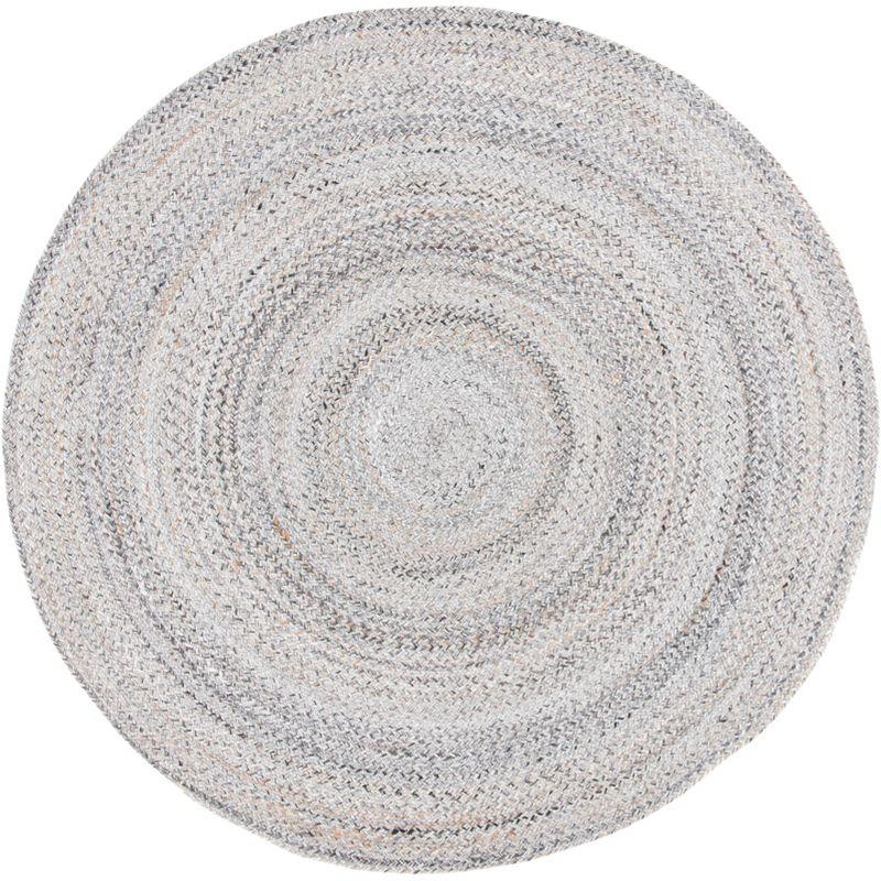 Coastal Charm Gray Synthetic 3' Round Braided Geometric Rug