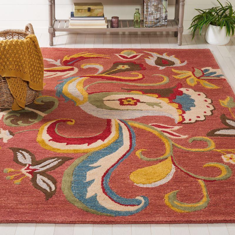 Handmade Red Floral Wool 4' x 6' Tufted Rug