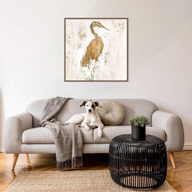 30"x30" Gilded Heron I by Jennifer Goldberger Framed Canvas Wall Art Print Bronze - Amanti Art: Modern Style, Polystyrene Frame