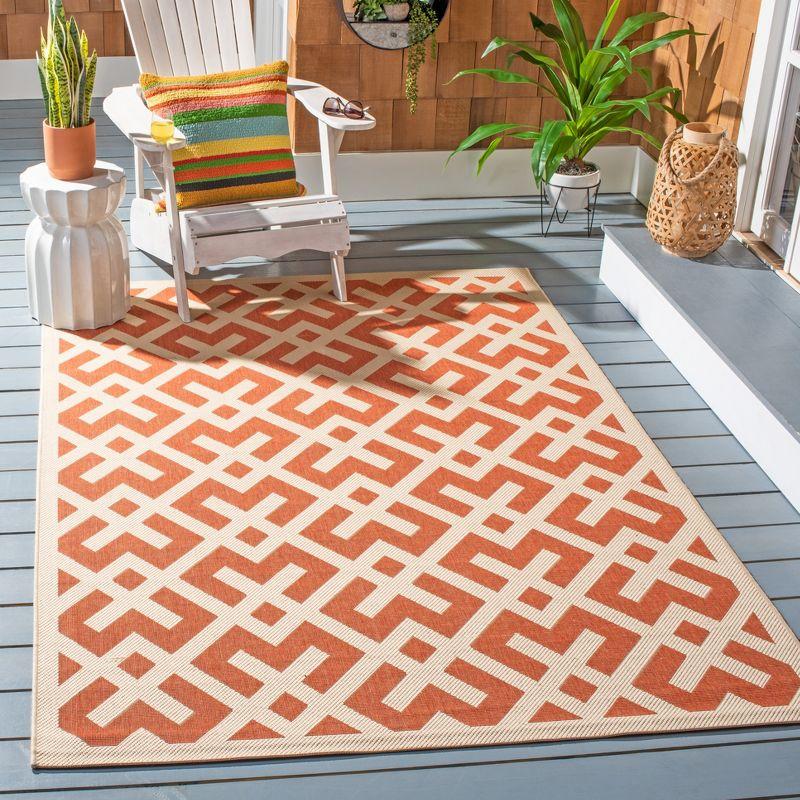 Courtyard CY6915 UV & Stain Resistant Non-Shedding Power Loomed Indoor/Outdoor Accent Rug - Terracotta/Bone - 4'x4' - Safavieh