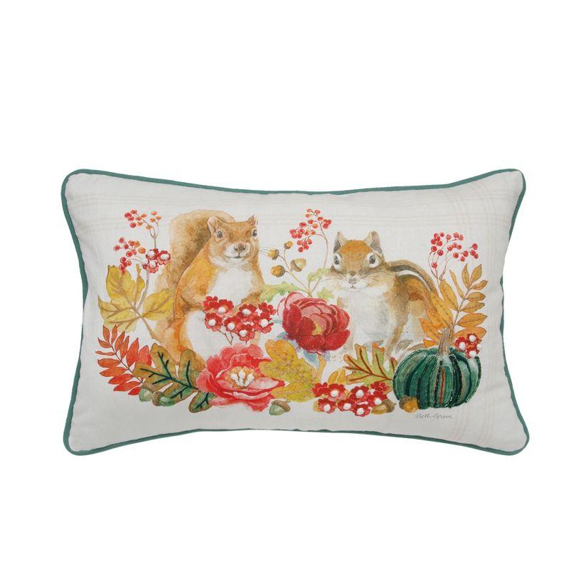 Autumn Harvest Squirrel & Chipmunk Cotton Throw Pillow