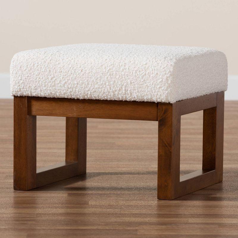 Yashiya Boucle Ottoman Footstool: Mid-Century Design, Rubberwood Frame - Baxton Studio