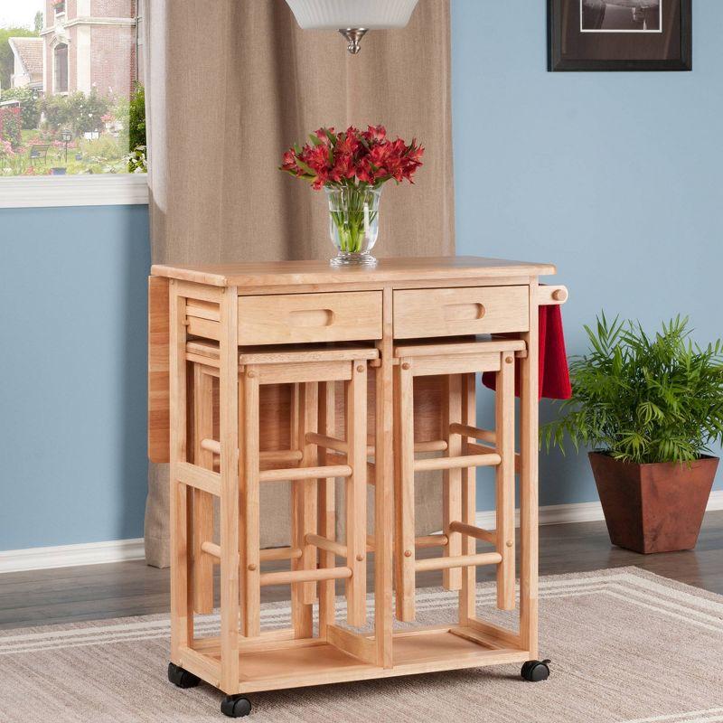 Natural Light Wood Drop Leaf Bar Table with Stools