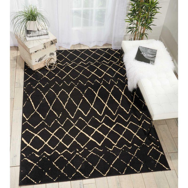 Modern Moroccan Black Synthetic 5'3" x 7'3" Rectangular Area Rug