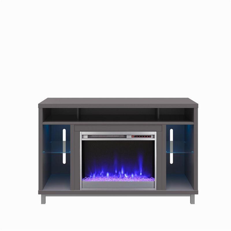 Graphite Gray Fireplace TV Stand with Glass Shelves