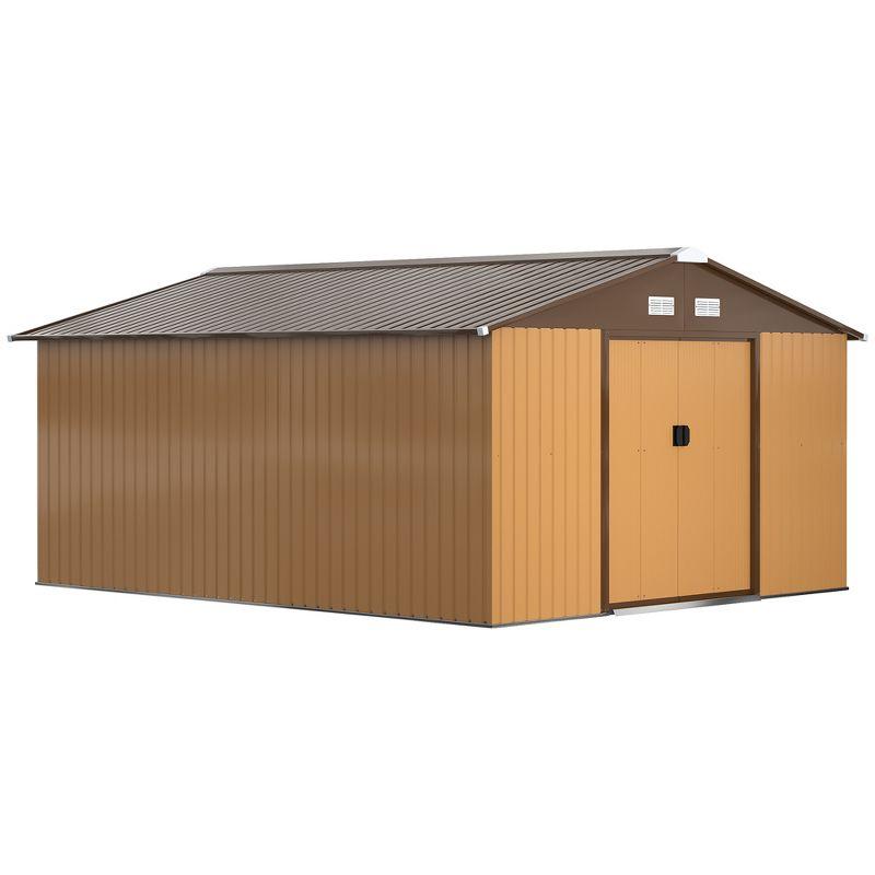 Outsunny 11' x 13' Metal Storage Shed Organizer, Garden Tool House with 4 Vents and 2 Sliding Doors for Backyard, Patio, Garage, Lawn, Yellow