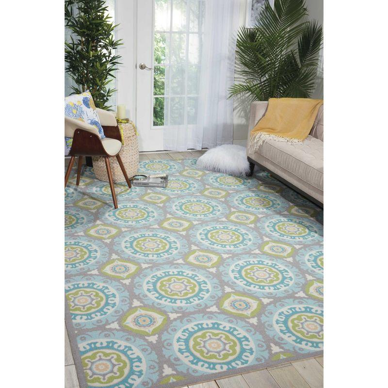 Jade and Aqua Circular Synthetic Outdoor Rug