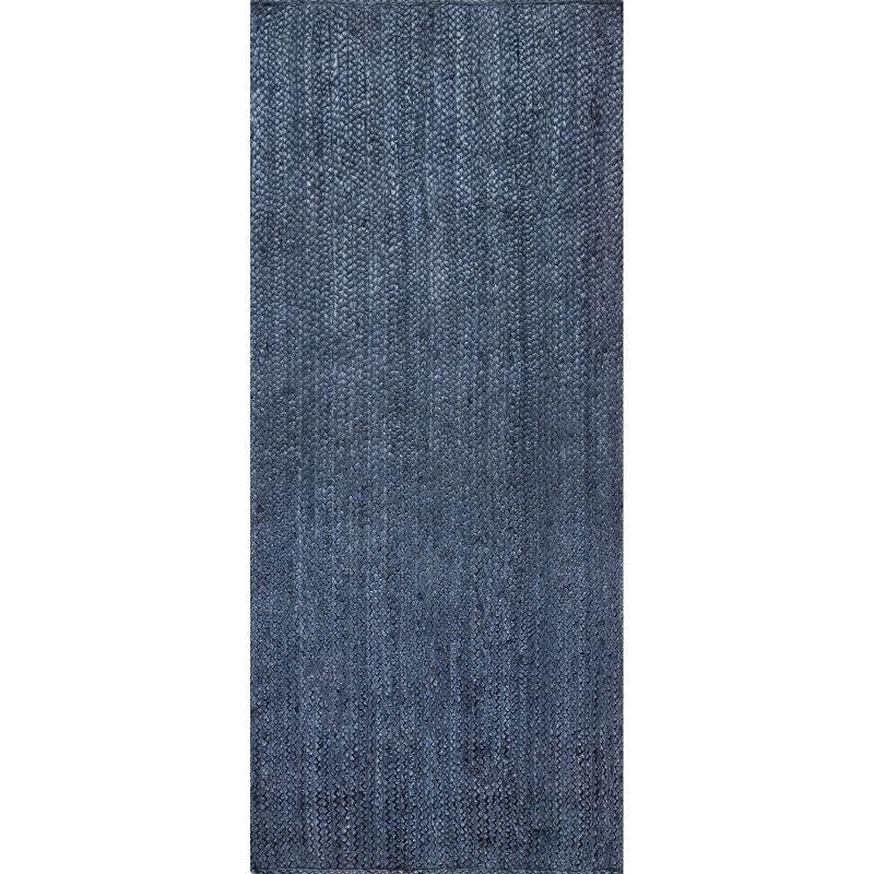 Nuloom 2x6 Rigo Jute Hand Woven Indoor Area Rug, Navy, Solid Farmhouse Design, Natural Fiber Bedroom, Living Room, Kitchen,