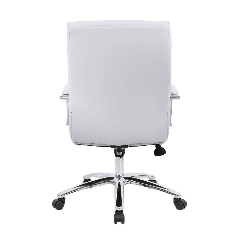 White Leather Executive Swivel Office Chair with Chrome Base