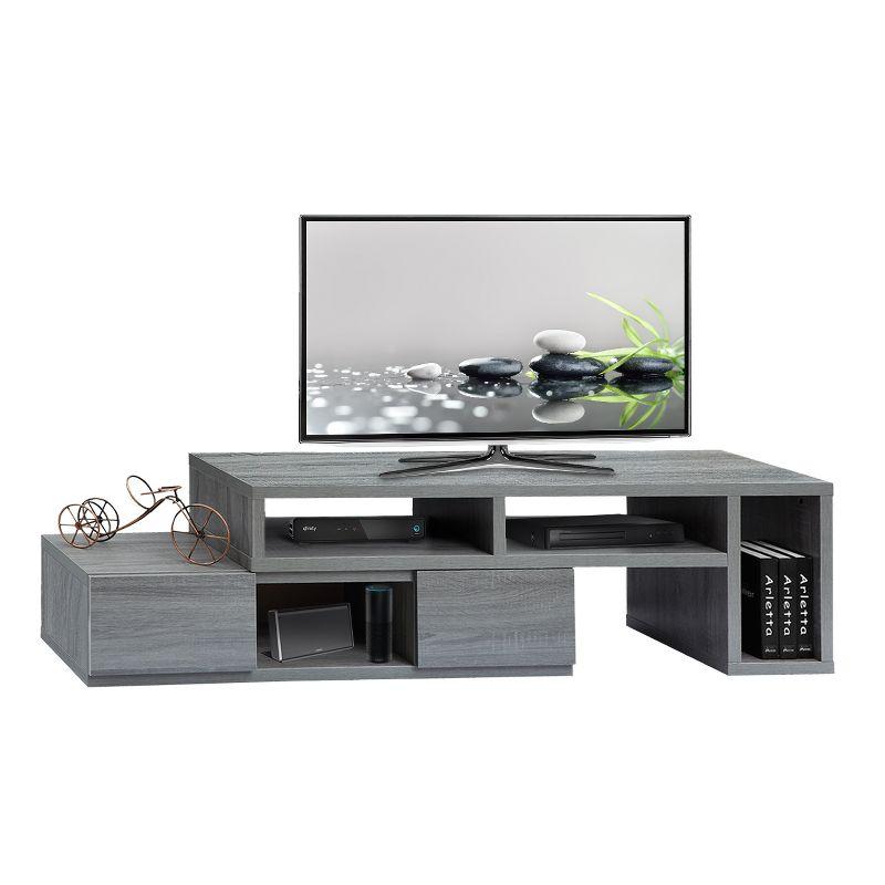 Adjustable TV Stand for TVs up to 65" Console Gray - Techni Mobili: Expandable, with Open Shelves & Metal Hardware