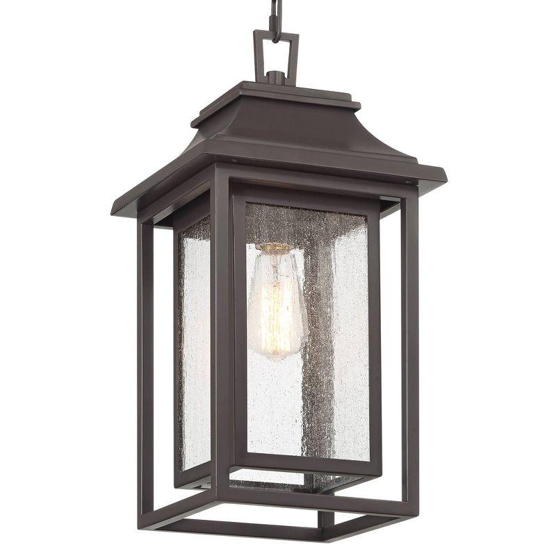 John Timberland Cecile 19 1/4" High Modern Box Lantern Outdoor Pendant Light Fixture Ceiling Porch House Hanging Brown Bronze Finish Clear Glass Shade