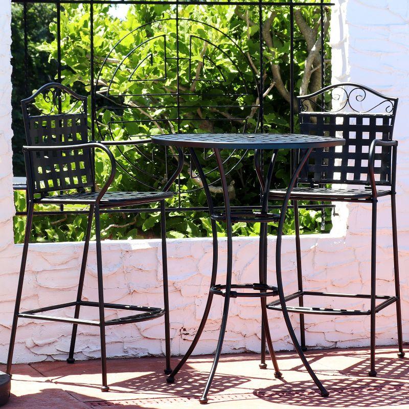 Sunnydaze Outdoor Scrolling Wrought Iron Bar Chair and Table Set - Black