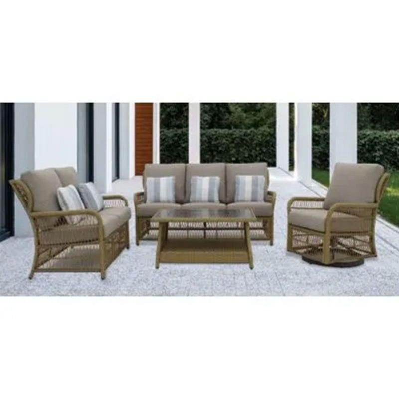 Positano Brown Wicker Loveseat with Gray Cushions and Accent Pillows