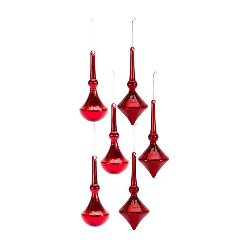 Red Glass Finial Drop Christmas Ornaments Set of 6