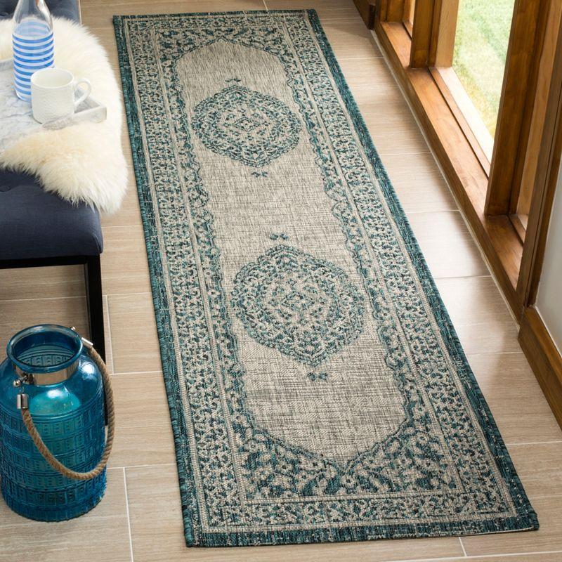 Light Grey/Teal Synthetic 27'' Easy-Care Indoor/Outdoor Runner Rug