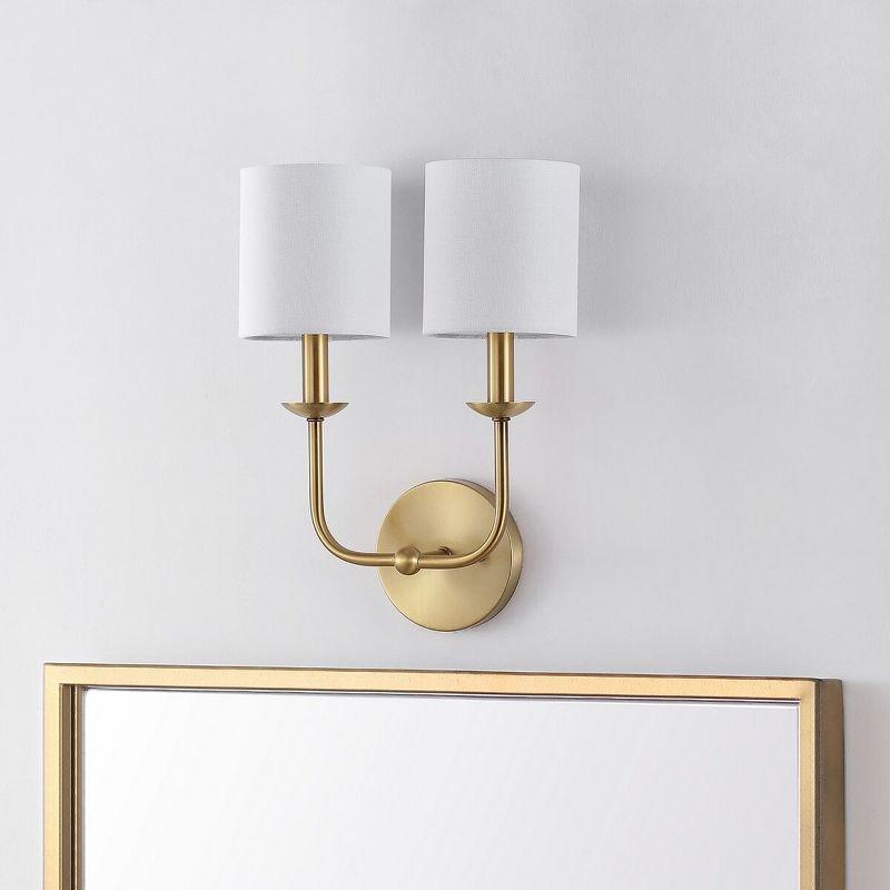 Ferrara Gold Twin Lamp Wall Sconce with White Shades