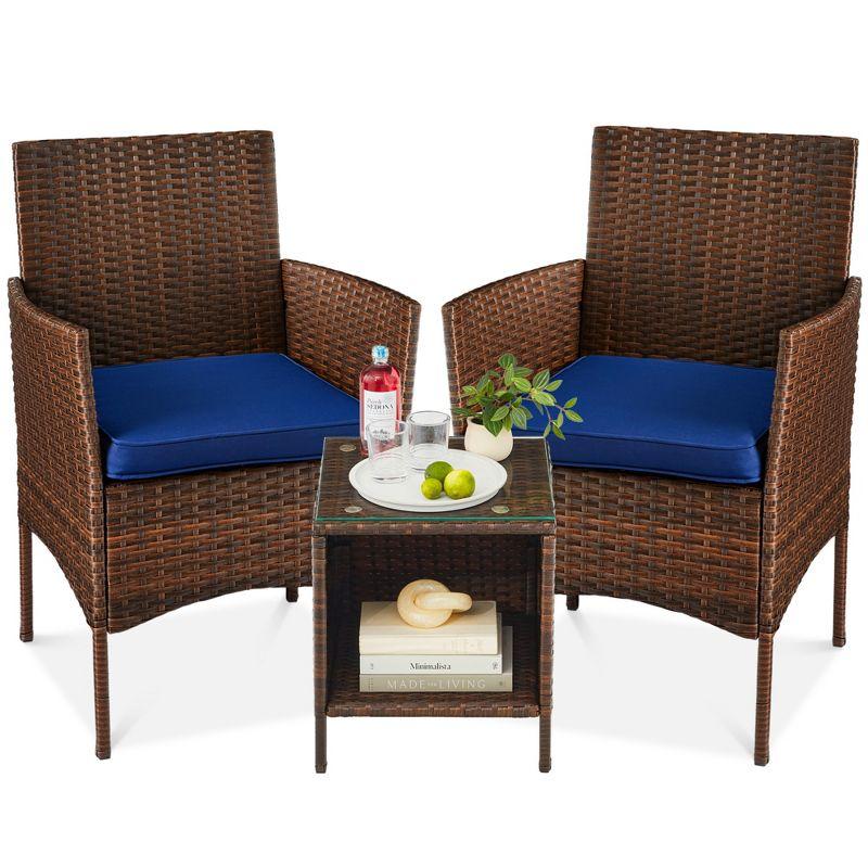 Nasrul 3-Piece Outdoor Wicker Conversation Patio Bistro Set, w/ 2 Chairs, Table