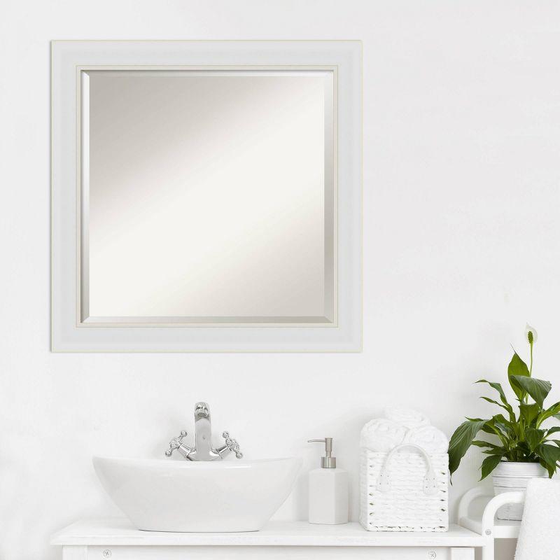 24" x 24" Flair Framed Bathroom Vanity Wall Mirror Soft White - Amanti Art: Satin Finish, Square Shape, No Assembly