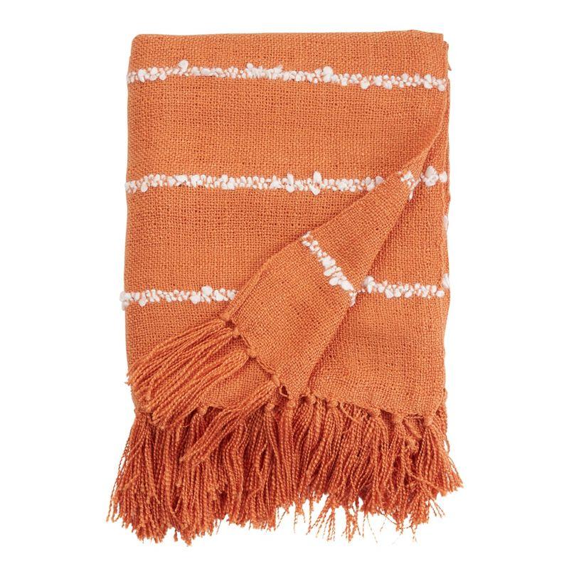 Rust and White Striped Cotton Throw Blanket with Tassels