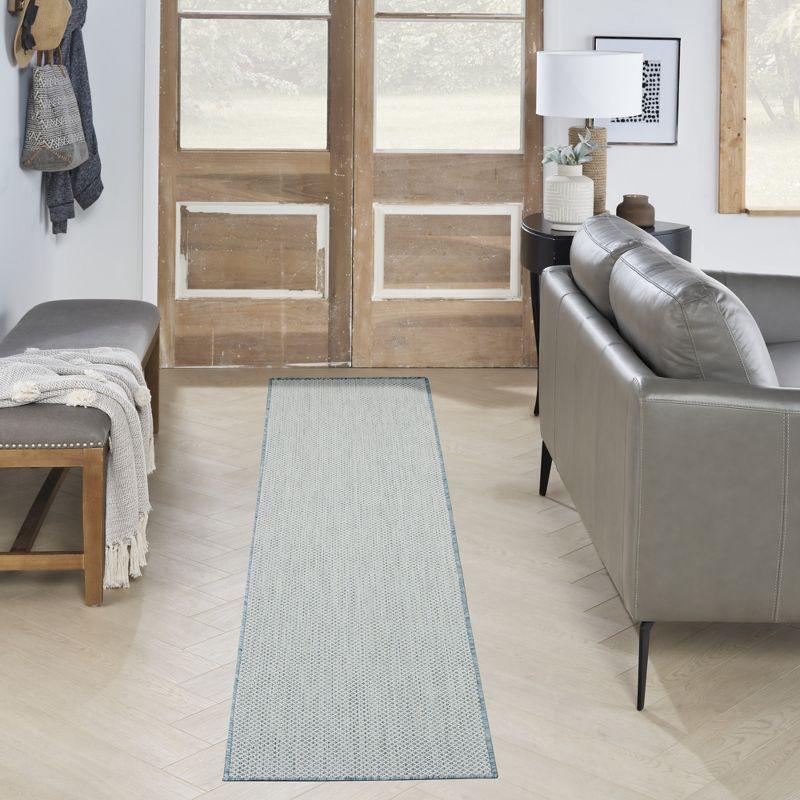 Ivory Aqua Geometric Easy Care 26'' Synthetic Rug