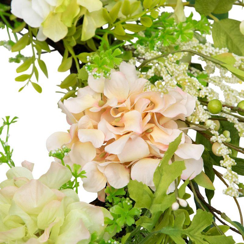 Northlight Seasonal Hydrangea and Fern Spring Floral Berry Wreath Green and Pink 28"