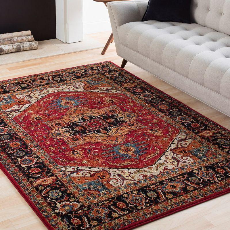 Elanor Traditional Dark Red Hand-knotted Synthetic Area Rug