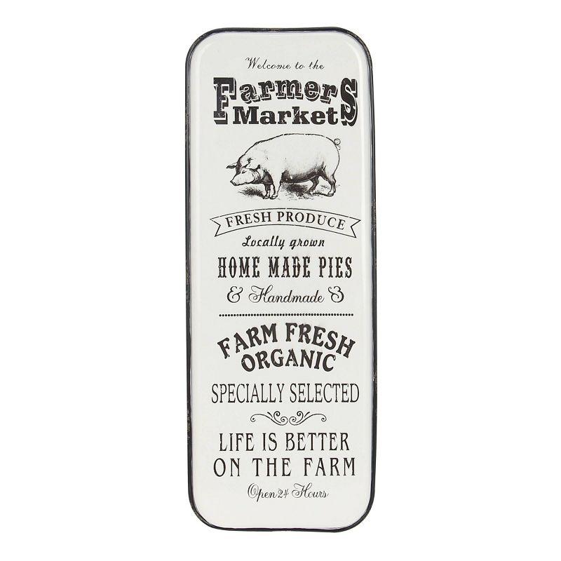 42" x 16" Vintage Country Iron Farmhouse Metal Sign Wall Decor Black - Olivia & May: Glazed White Rectangular Panel