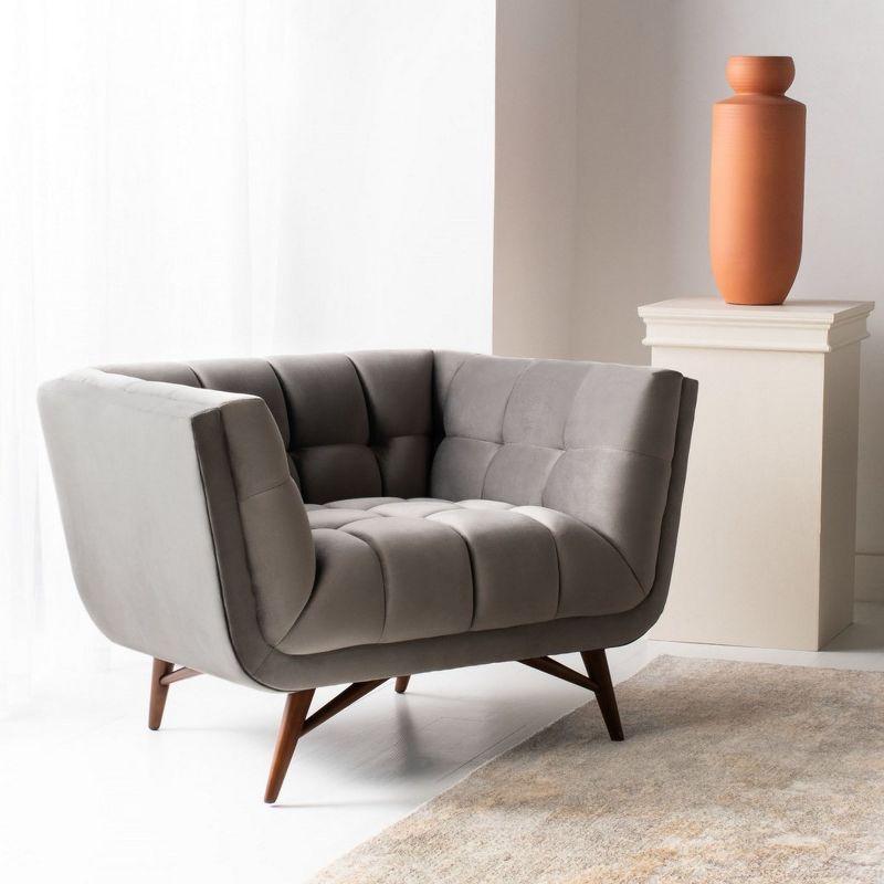 Contemporary Gray Velvet Wood Accent Chair with Tufted Design