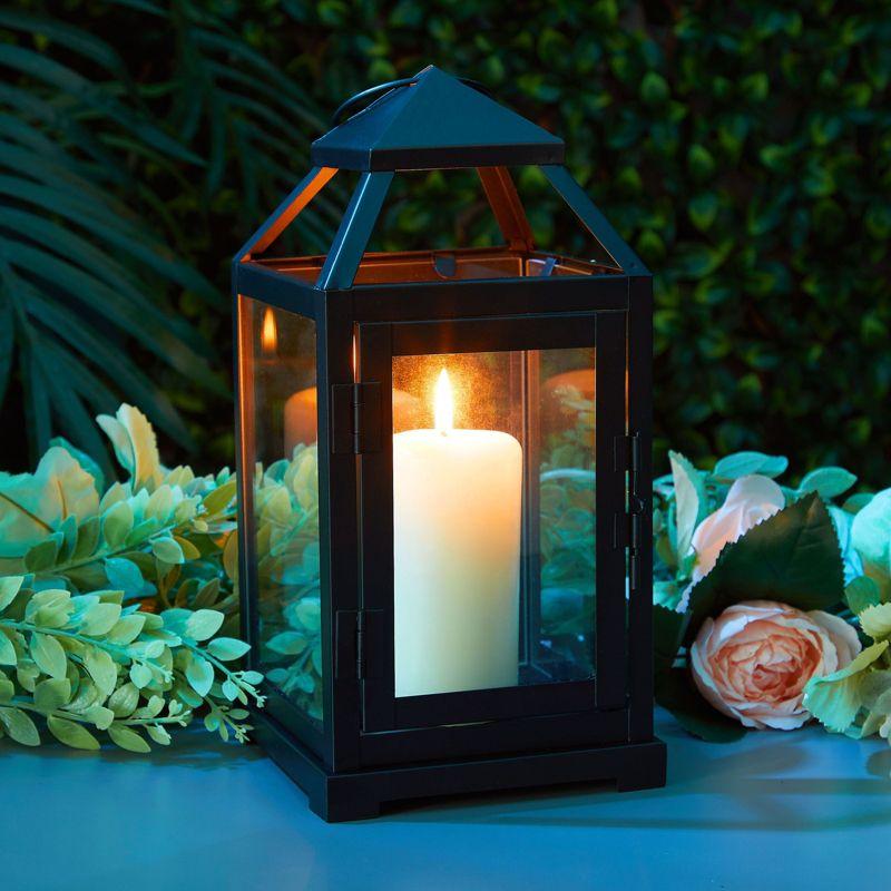 Juvale Black Decorative Candle Lantern, Decorative Metal Candle Holder with Tempered Glass, 5.3 x 11 in