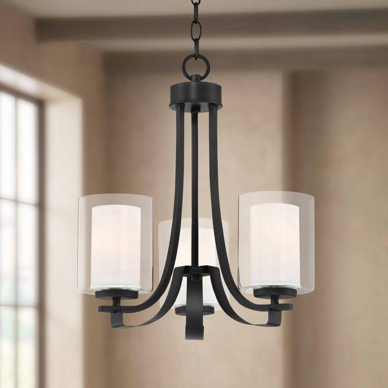 Minka Lavery Coal Black Pendant Chandelier 18" Wide Modern Clear Outer White Inner Glass 3-Light Fixture for Dining Room House