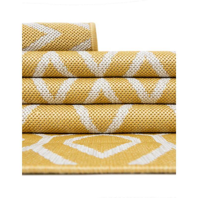 Yellow Ivory Geometric Flat Woven Outdoor Area Rug