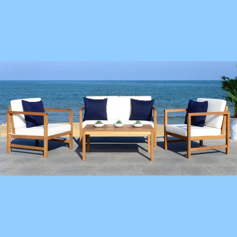 Montez 4 Piece Set - Indoor/Outdoor - PAT7030 - Natural/Beige + Solid Pillow - Safavieh