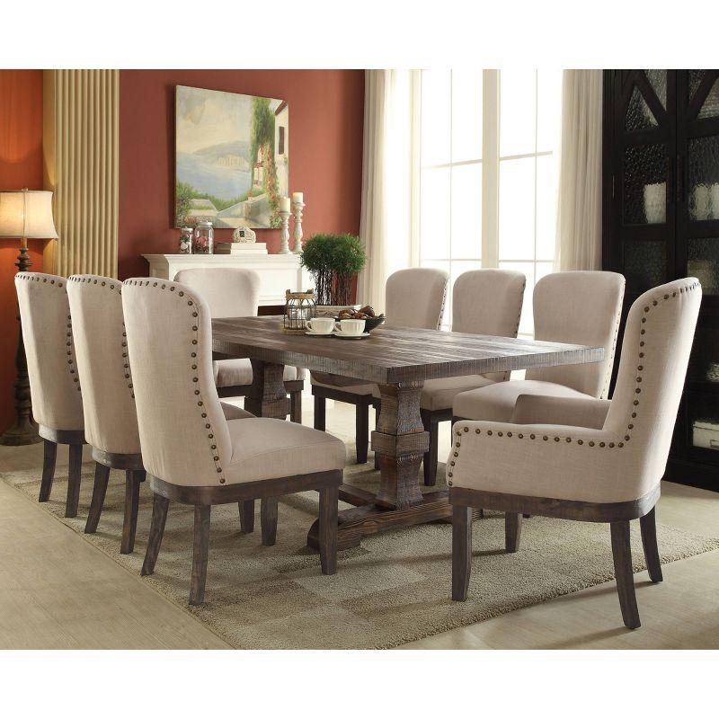 Landon Arm Dining Chair Salvage Brown - Acme Furniture: Linen Upholstery, Nailhead Trim, Wood Frame