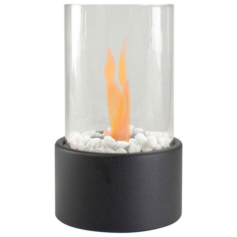 10.5" Black Bio Ethanol Tabletop Fireplace with Glass Panels