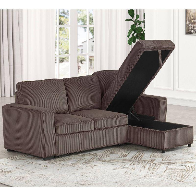HOMES: Inside + Out Paeke Sleeper Sectional Sofa Corduroy with Storage Chaise and Reversible Brown