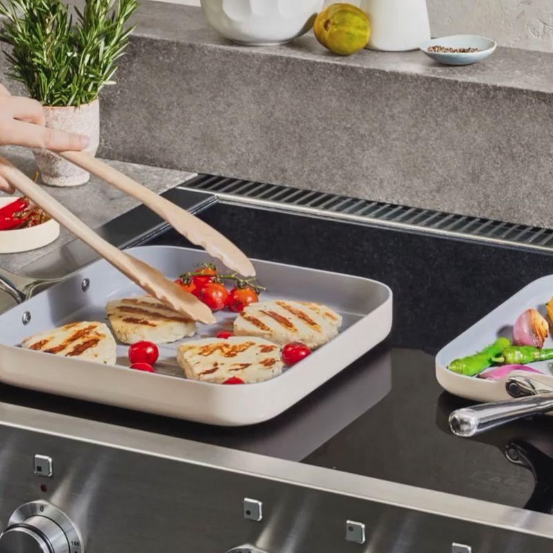 Caraway Home 7pc Square Cookware Set Perracotta: Nonstick Ceramic, Griddle Pans, Roasting Pan, Pot Lid Organizer
