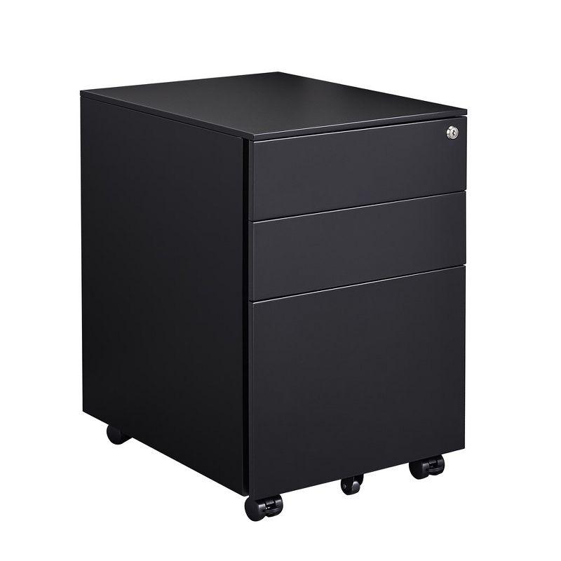 3 Drawer Mobile File Cabinet with Lock Steel File Cabinet for Legal/Letter/A4/F4 Size, Fully Assembled except for Wheels, Home/ Office Design