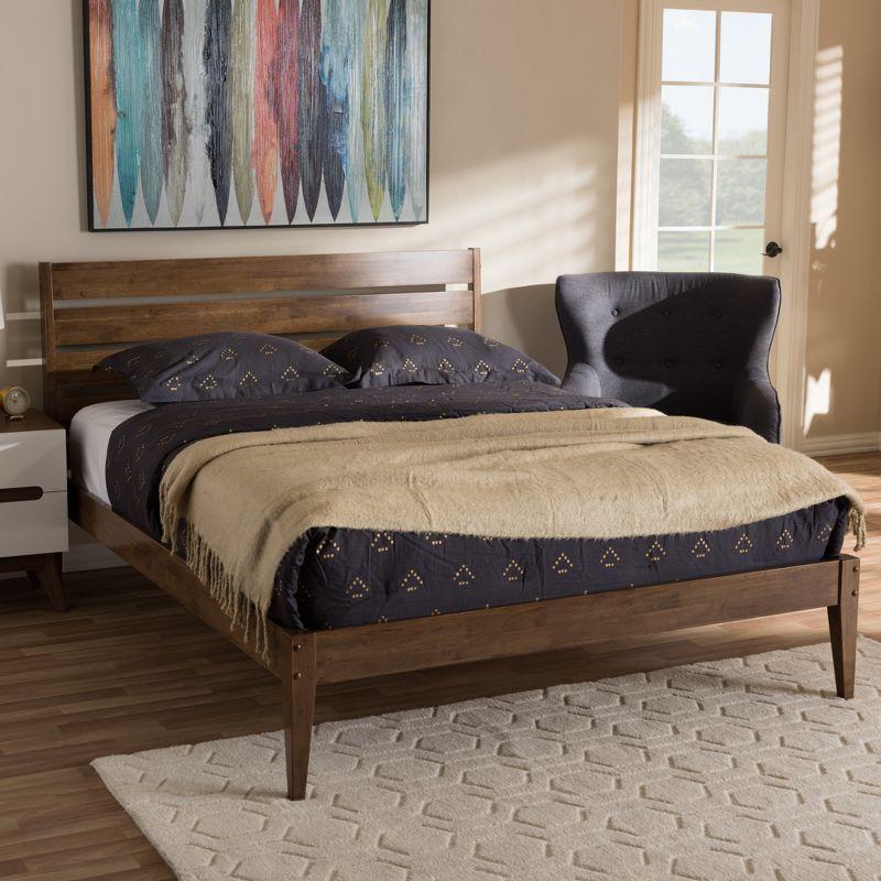 Elmdon Walnut Queen Platform Bed with Slatted Wood Headboard