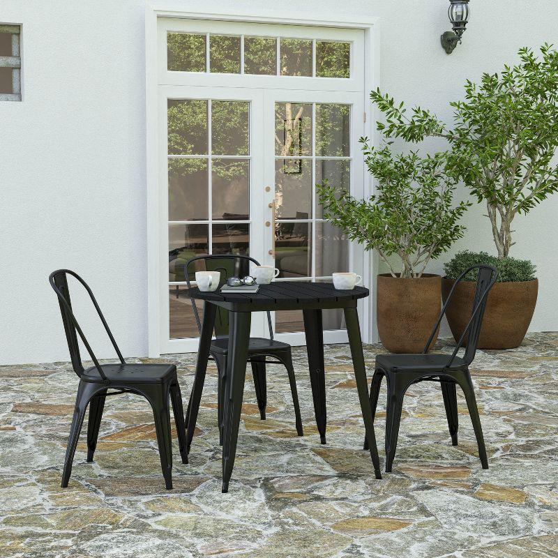 Merrick Lane Indoor/Outdoor Dining Table, 30" Round All Weather Black Poly Resin Top with Black Steel Base