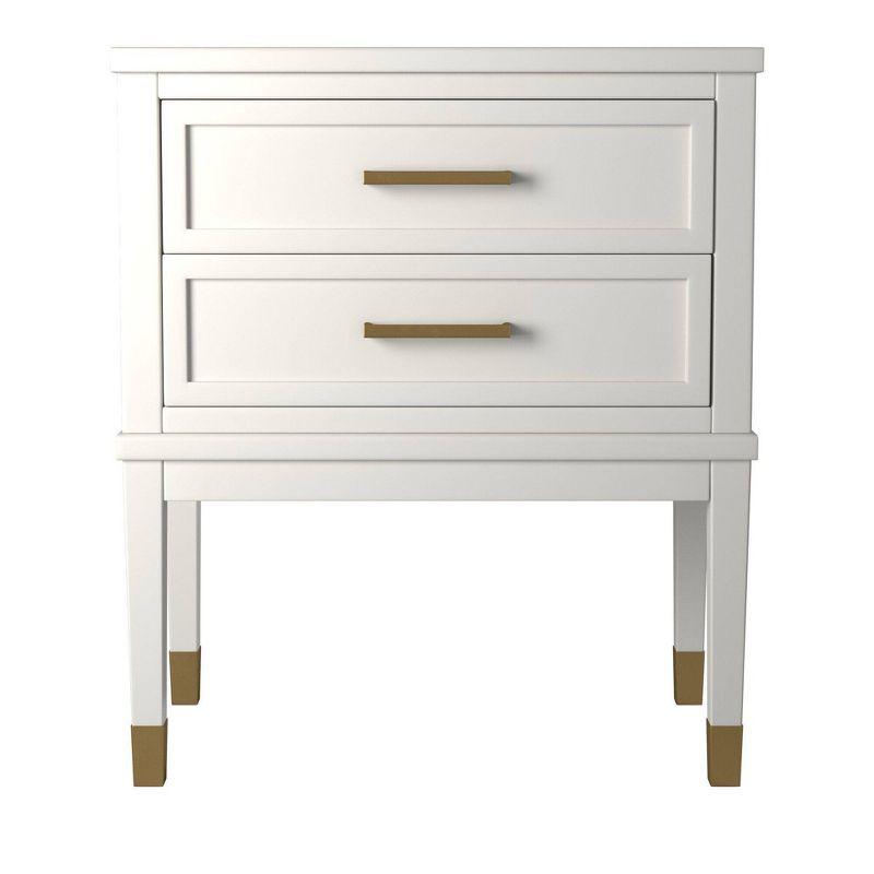 White Rectangular Wood Side Table with Storage Drawers