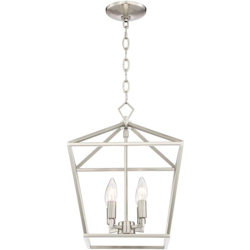 Franklin Iron Works Queluz Brushed Nickel Pendant Chandelier 13" Wide Modern Industrial Geometric Cage 4-Light Fixture for Dining Room Kitchen Island
