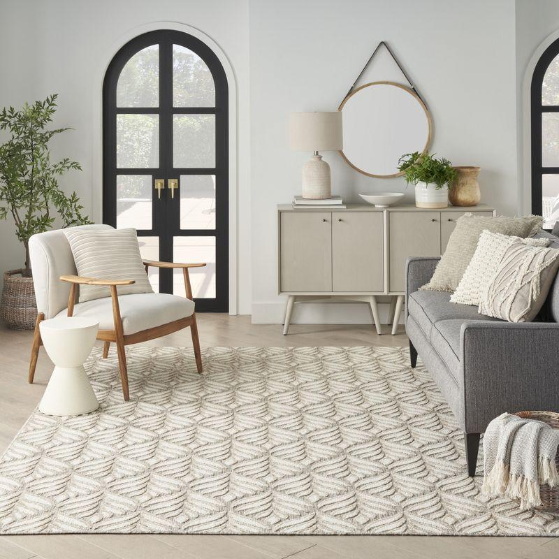 Nourison Aloha Tropical Palm Flatweave High-Low Indoor Outdoor Area Rug Ivory Grey 3'6" x 5'6"