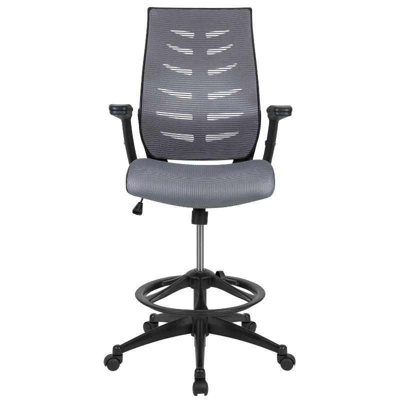 Flash Furniture High Back Mesh Spine-Back Ergonomic Drafting Chair with Adjustable Foot Ring and Adjustable Flip-Up Arms