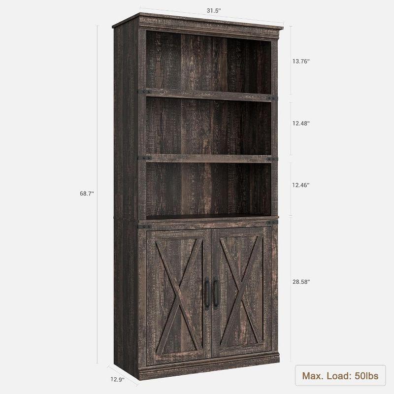 5-Tier Wooden Bookshelves with Cabinet Doors and Bookcases with Doors Floor Bookshelves and Office Storage Cabinets